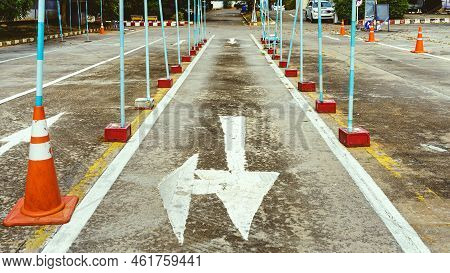 Driving Test And Training Area With Simulate Test For Driving License. Driving School Practice Traff