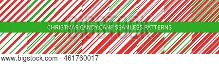 Christmas Candy Cane Striped Seamless Pattern Set. Christmas Candycane Background With Red And Green