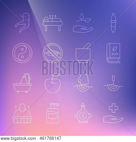 Set Line Cross Hospital Medical, Acupuncture Therapy, Medical Book, Leaf In Hand, Food No Diet, Yin 