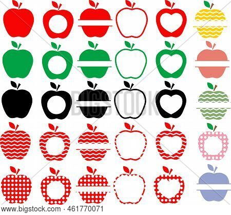 Apple Svg Vector Illustration Isolated On White Background. Apple Teacher Monogram Frame.