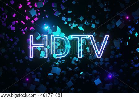 Abstract Glowing Blue Cubes Backdrop. Hdr, 4k, Full Hd, Hdtv Resolution Concept. 3d Rendering