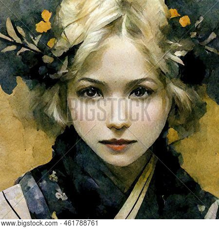 Asian Girl In A Tradition Clothe For A Ceremony, Fast Concept Art - Beautiful Girl In Traditional Wa