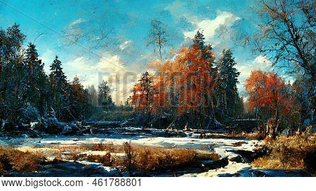Autumn Landscape Illustration, Winter Is Coming Scene, Snow Scene - Cover Brown Snow
