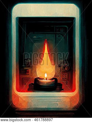 A Candle Light In A Window, Technology Versus Tradition, Analog And Digital  - Concept Art
