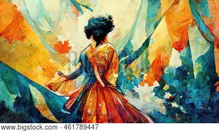 Abstract Movie Scene Of A Medieval Folk Dance, Colorful Painting - Concept