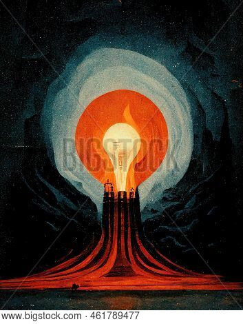 Industry Has Become A Sun, Electricity Giving And Is A Dangerous Volcano At The Same Time, Abstract 
