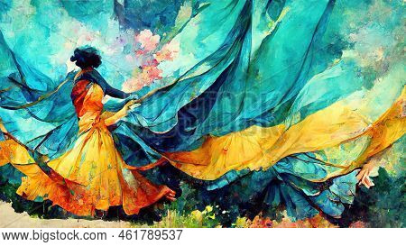 Medieval Dance Contest Pposter, Folky Art With A Beautiful Yellow Dress - Concept