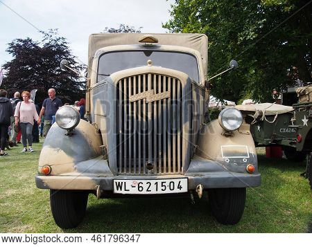 Hebden Bridge, West, Yorkshire, United Kingdom - 7 August 2022: World War 2 Era Vintage German Opel 