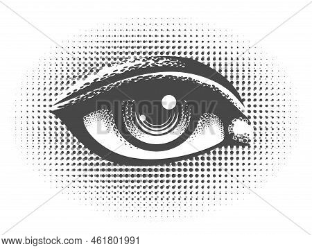 Human Eye On Halftone Background Retro Illustration