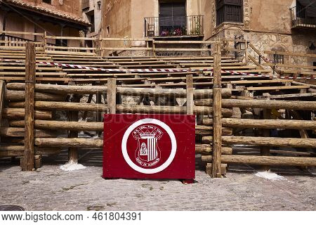 Albarracín (spain), September 7, 2022. Bullring In The Plaza Mayor. In Small Towns That Do Not Have 
