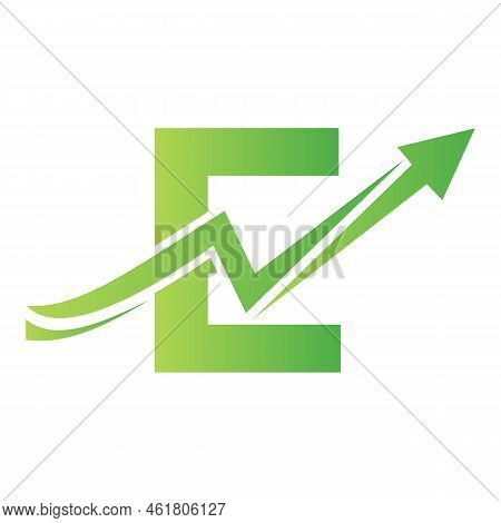 Letter E Financial Logo With Growth Arrow. Economy Logo Sign On Alphabet E Vector Template
