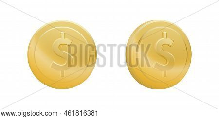 Set Of Gold Dollar Coins Isolated On White Background. Vector Illustration