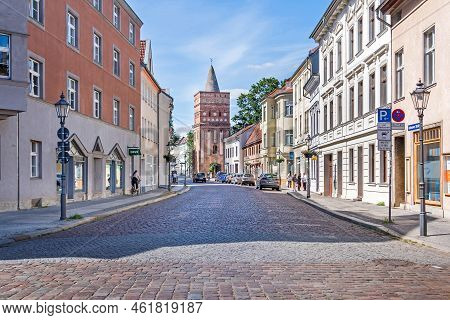 Brandenburg An Der Havel, Germany - June 14, 2022: Rathenower Street With The Rathenower Torturm - P