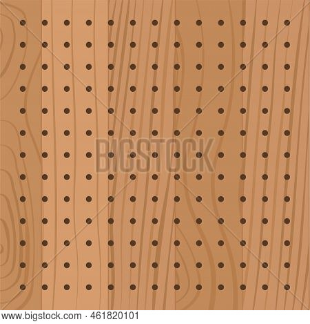 Pegboard Or Perforated Wooden Hardboard. Brown Board With Spaced Holes. Wood Textured Wall, Seamless