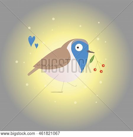 Vector Card With Hand Drawn Cute Magpie With Pomegranate Twig In Its Beak. Ink Drawing, Graphic Styl