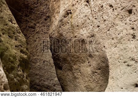Karadakh Gorge In Dagestan, Russia. Limestone Rocks In Sunlight. Abstract Natural Background. Limest