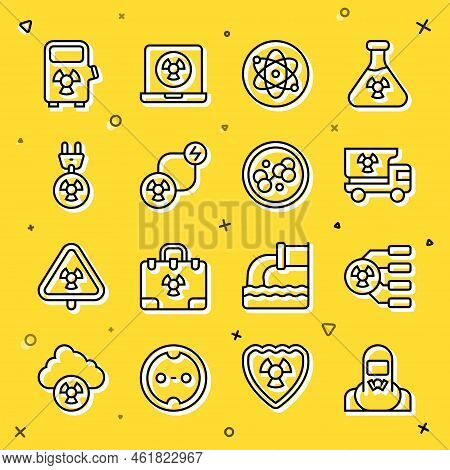 Set Line Nuclear Reactor Worker, Radioactive, Truck With Radiation Materials, Atom, Exchange Energy,