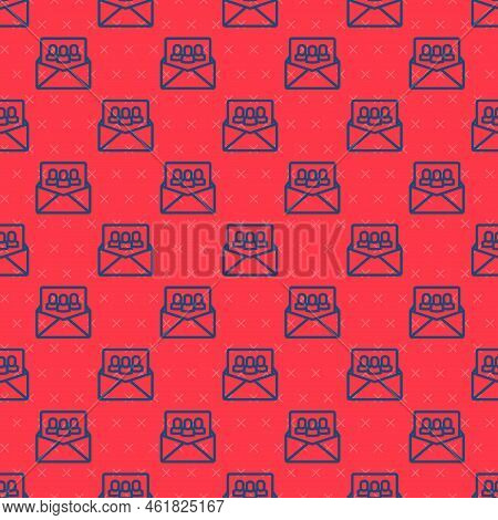 Blue Line Project Team Base Icon Isolated Seamless Pattern On Red Background. Business Analysis And 