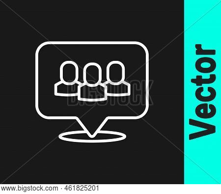 White Line Project Team Base Icon Isolated On Black Background. Business Analysis And Planning, Cons
