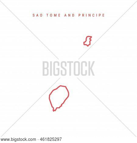 Sao Tome And Principe Editable Outline Map. Saint Thomas And Prince Red Border. Country Name. Adjust