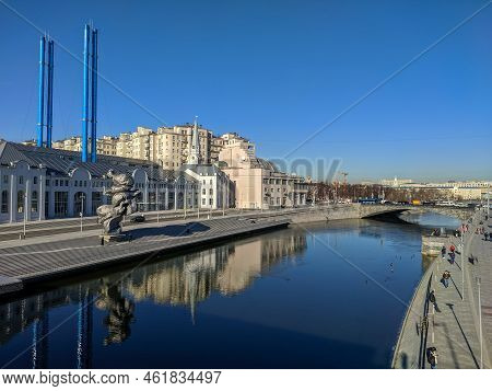 Moscow, Russia - March 01, 2022: View Of The Hydroelectric Station 2, The Sculpture Bolshaya Glina N
