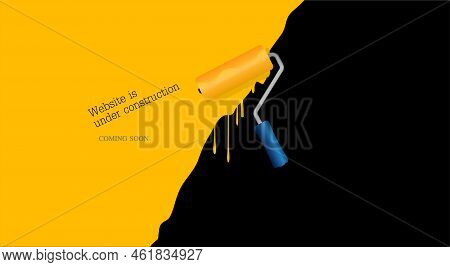 Yellow Warning Sign. Website Under Condtruction Background.