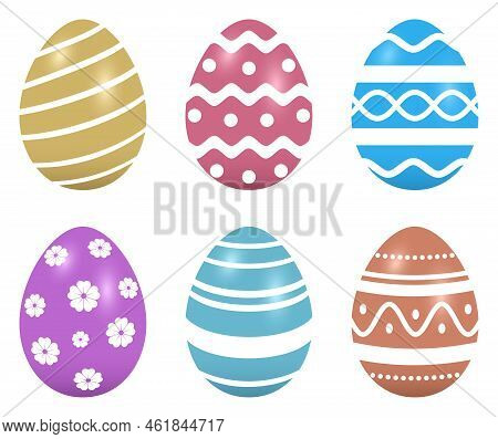 Easter Egg Vector Set. Colored Eggs With Different Pattern On White Isolated Background.
Six Happy E