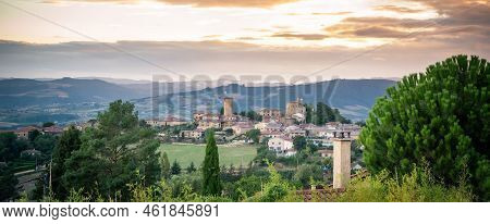 Beautiful Landscape And Medieval Village Named Oingt In Beaujolais Zone, Rhone Alpes Auvergne, Franc