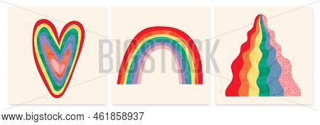 Collage Rainbow Vector Poster Design Set. Abstract And Positive Minimalist Background With Brightl B