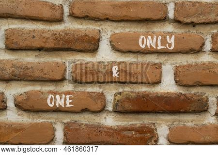 One And Only Symbol. Concept Words One And Only On Red Bricks On A Beautiful Brick Wall Background. 
