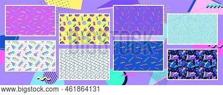 Simple Geometric Patterns Set. 90S Style Backgrounds Collection. Nostalgia For The 90S.