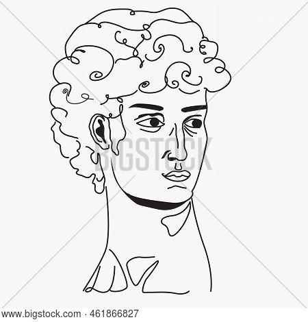 One Line Greece Mythology Sculpture. Abstract Art Of Ancient Greek Classic Statue, Michelangelo's Da