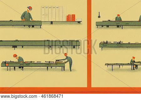 Bindery Machine Setters And Set-up Operators , Cartoon Illustration