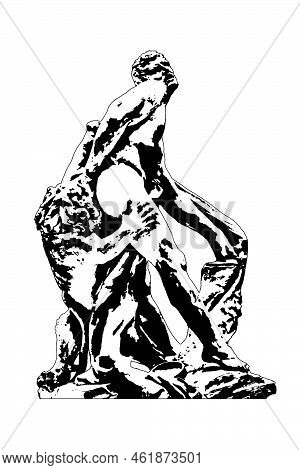 Hercules And Lion Sculpture Isolated Graphic