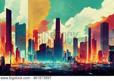 2d Stylised Painting Like Illustration Of Funafuti Abstract City