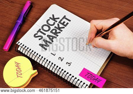 Text Caption Presenting Stock Market. Business Overview Particular Market Where Stocks And Bonds Are