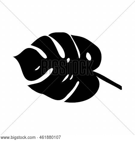 Exotic Monstera. Continuous One-line Drawing. Handmade Summer Tropical Leaf On White Background. Min