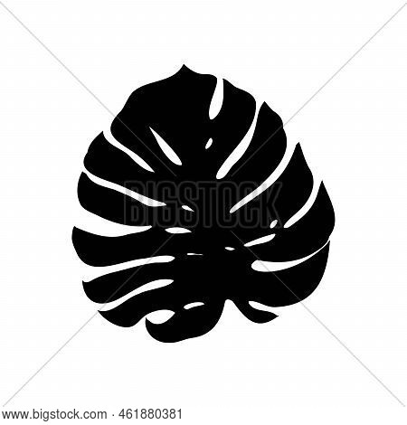 Exotic Monstera. Continuous One-line Drawing. Handmade Summer Tropical Leaf On White Background. Min