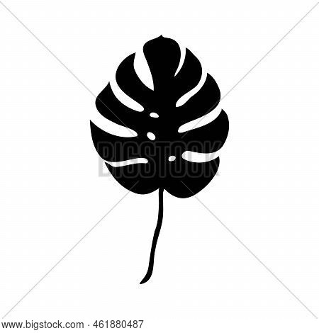 Exotic Monstera. Continuous One-line Drawing. Handmade Summer Tropical Leaf On White Background. Min