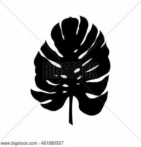 Exotic Monstera. Continuous One-line Drawing. Handmade Summer Tropical Leaf On White Background. Min