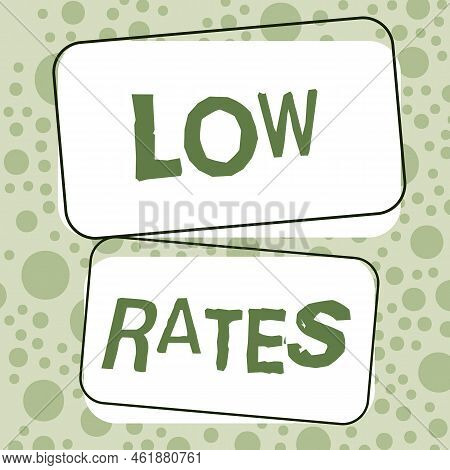 Hand Writing Sign Low Rates. Internet Concept A Cost Of An Item Or Service Which Is Usualy At Its Sm