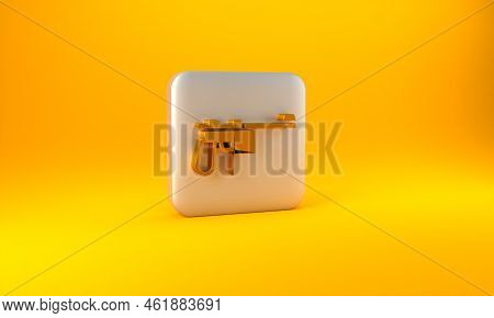 Gold Mauser Gun Icon Isolated On Yellow Background. Mauser C96 Is A Semi-automatic Pistol. Silver Sq