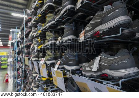 Howrah, West Bengal, India - 26th October 2020 : Various Quechua Sports Shoes On Sale At Decathlon S