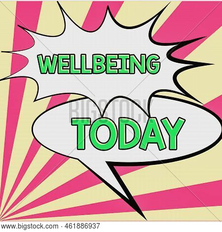 Text Sign Showing Wellbeing. Word For A Good Or Satisfactory Condition Of Existence Including Health