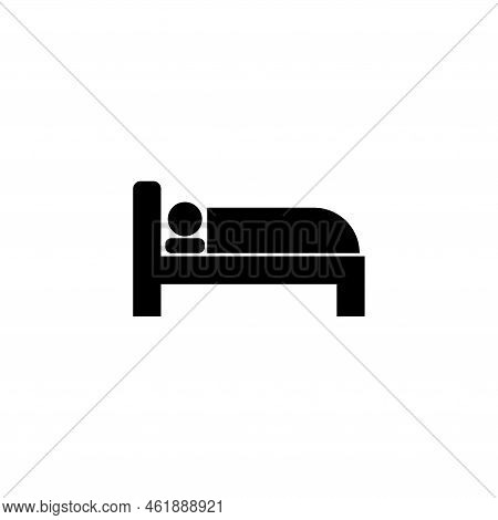 Sleeping, Man Sleep In Bed, Hospital. Flat Vector Icon Illustration. Simple Black Symbol On White Ba