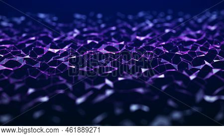 Futuristic Glowing Wave. The Concept Of Big Data. Network Connection. Cybernetics. Abstract Dark Bac