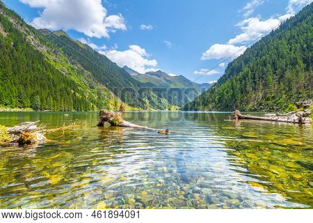Idyllic Mountain Landscape At Riesach Lake, Schladminger Alps, Austria