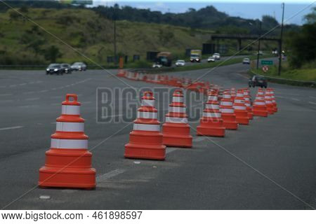 Salvador, Bahia, Brazil - September 14, 2022: Signaling Cone On Federal Highway Br 324 In The City O