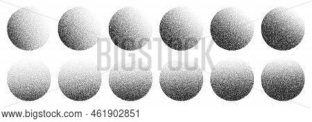 Dotwork Noise Gradient Circles. Sand Grain Effect. Black Noise Stipple Dots Patterns. Abstract Grung