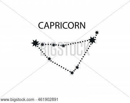 Capricorn Horoscope Symbol. Zodiac Constellation With Stars. Night Sky Map. Vector Illustration Of A